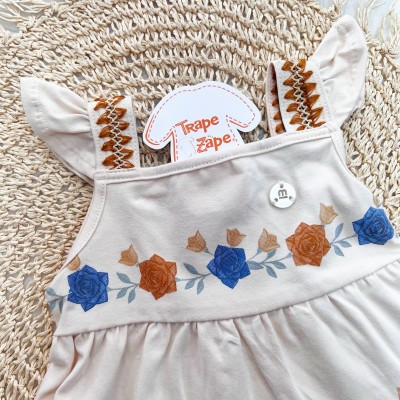 Vestido com Rosas Ferrugem e Azul - Areia